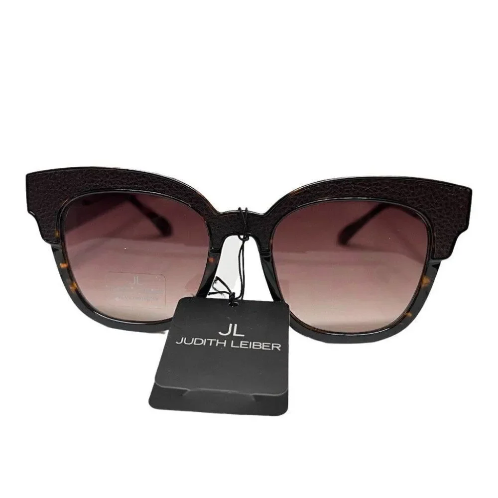 Judith Leiber Uva Sunglasses‎ Brown Tortoise Square Classic Cat Eye Textured